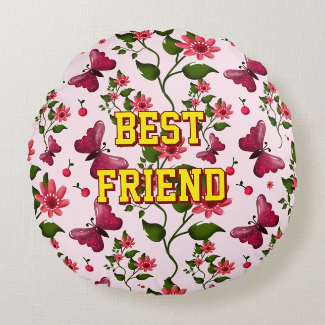 Custom and personalized floral Butterfly pattern  Round Cushion (Front)