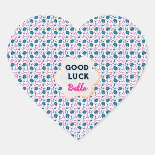 Custom and personalized teal and pink floral  heart sticker