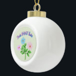 Custom and personalized watercolor floral gift  ceramic ball christmas ornament<br><div class="desc">A delicate, hand-painted digital watercolor illustration featuring a trio of ethereal wildflowers in soft shades of sky blue, misty purple, and blush pink. This botanical piece captures the fluid transparency of traditional watercolor with a modern, clean aesthetic. Perfect for cottagecore lovers, nursery decor, or anyone who appreciates the quiet beauty...</div>
