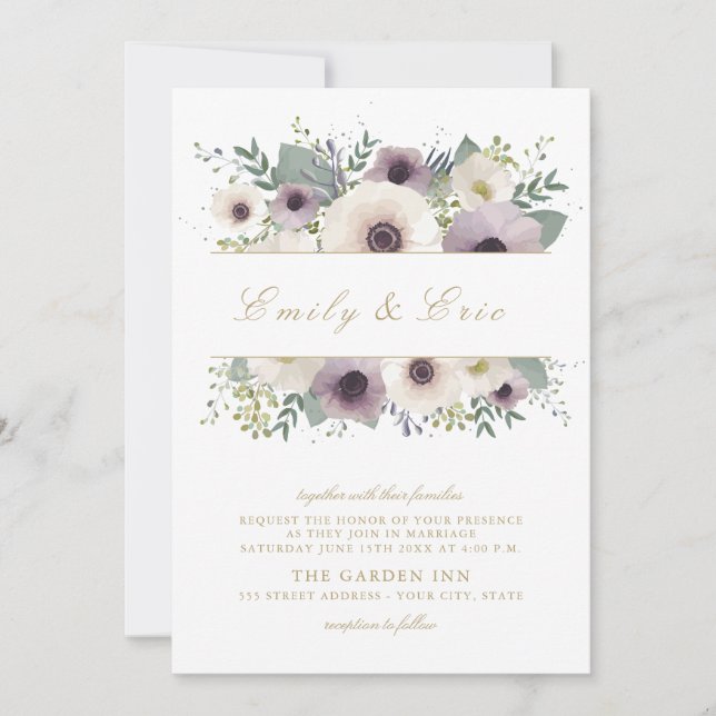 Custom Anemone Bouquet Wedding Invitation (Front)