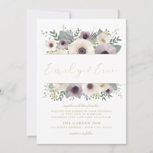 Custom Anemone Bouquet Wedding Invitation (Front)