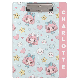 Custom Anime Kawaii with Hearts and Star Clipboard