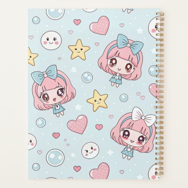 Custom Anime Kawaii with Hearts and Star Planner (Back)