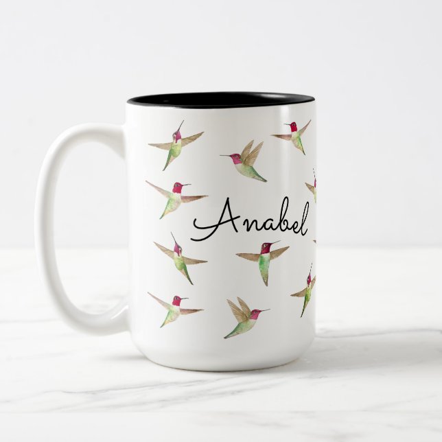 Custom Anna's Hummingbirds Two-Tone Coffee Mug (Left)