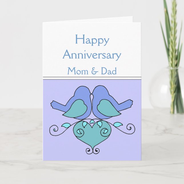 Custom Anniversary Bird Couple Kiss Floral Heart Card (Front)