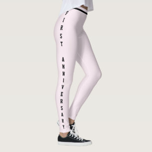 Custom Anniversary Day Blush Pink Black Monogram Leggings