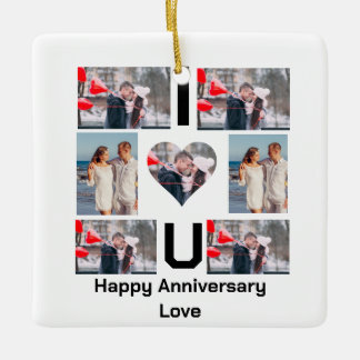 Custom Anniversary I Love you 7 Photo collage  Ceramic Ornament