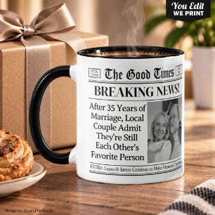 Custom Anniversary Mug, Fun Couple Gift Newspaper  Mug