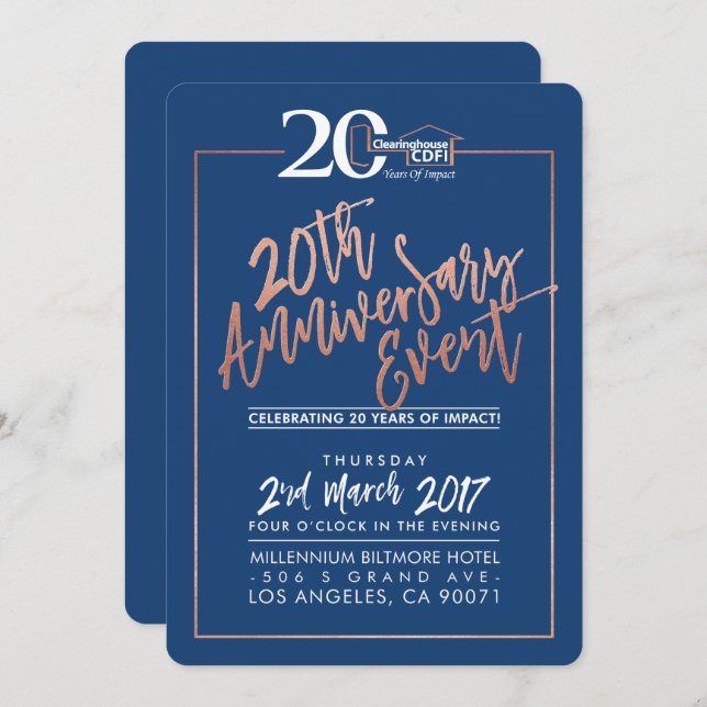 CUSTOM ANNIVERSARY PARTY INVITE corporate navy (Front/Back)