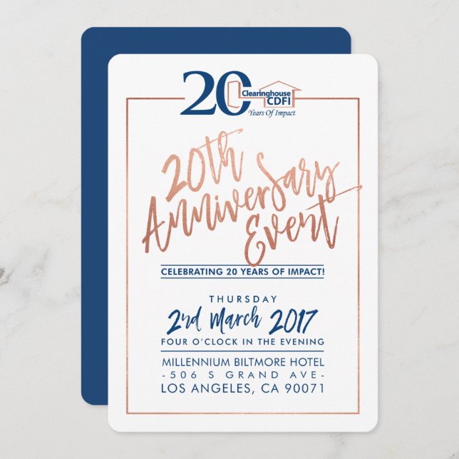 CUSTOM ANNIVERSARY PARTY INVITE corporate navy 2 (Front/Back)