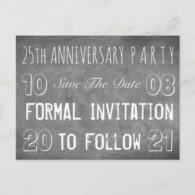 Custom Anniversary Party Save The Date Chalkboard Announcement Postcard (Front)