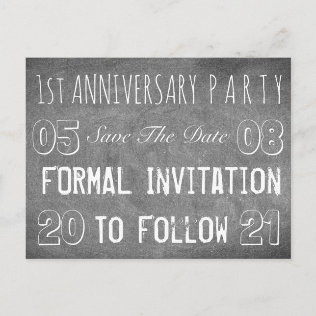 Custom Anniversary Party Save The Date Chalkboard Announcement Postcard (Front)