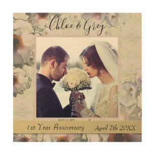 Custom Anniversary Photo Floral Wood Wall Art