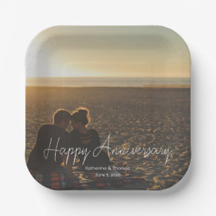 Custom Anniversary Photo Personalised text modern Paper Plate