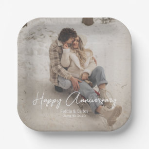 Custom Anniversary Photo Personalised text modern Paper Plate