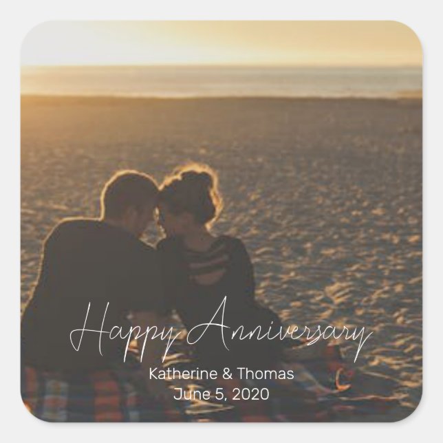 Custom Anniversary Photo Personalised text modern  Square Sticker (Front)