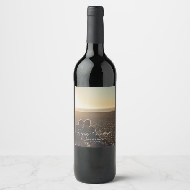 Custom Anniversary Photo Personalised text modern  Wine Label (Front)