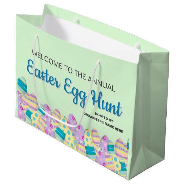 Custom Annual Easter Egg Hunt Colourful Banner Large Gift Bag (Front Angled)