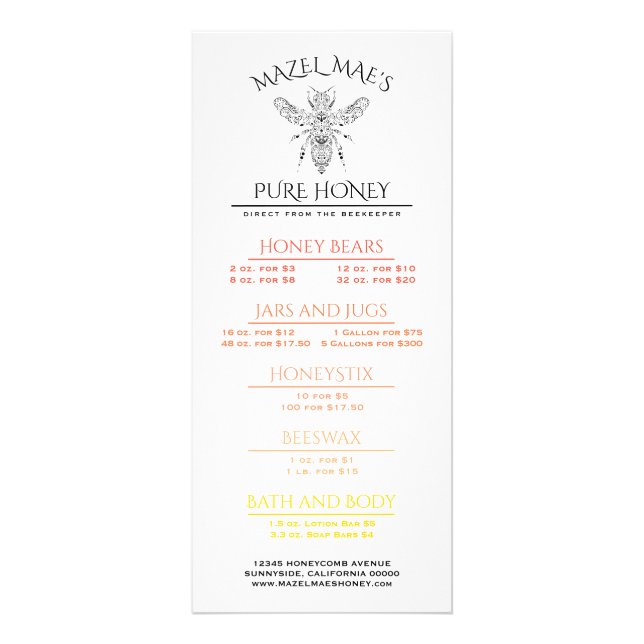 Custom Apiary Honey Menu (Front)