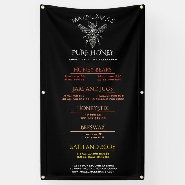 Custom Apiary Honey Menu Banner (Vertical)