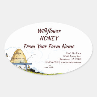Custom Apiary Vintage Beehive and Clouds Honey Oval Sticker