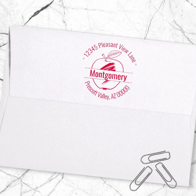 Custom Apple Artwork Circular Address Name Self-inking Stamp (Creator Uploaded)