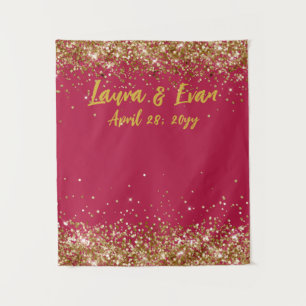 Custom Apple Red Gold Glitter Wedding Photo Booth Tapestry