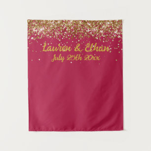 Custom Apple Red Gold Glitter Wedding Photo Booth Tapestry