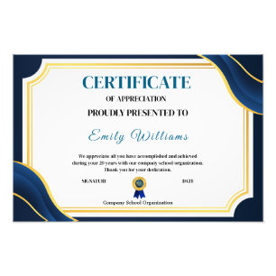 Custom Appreciation Achievement Gold Certificate P Photo Print