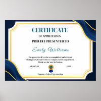 Custom Appreciation Achievement Gold Certificate P