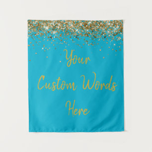 Custom Aqua Blue &.Gold Birthday Party Photo Booth Tapestry