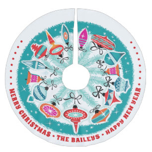 Custom Aqua Border Retro Ornaments Brushed Polyester Tree Skirt