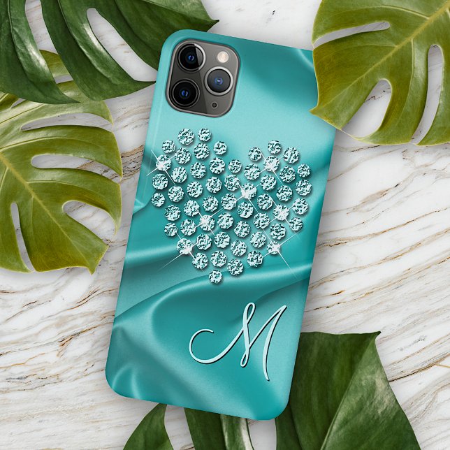 Custom Aqua Turquoise Diamonds Love Heart Pattern Case-Mate iPhone Case (Creator Uploaded)