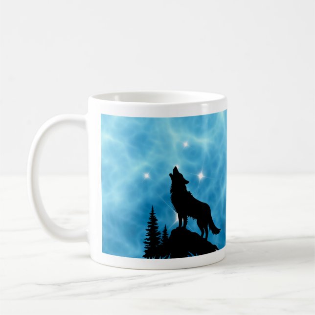 Custom Aqua Wolf Initial Design Coffee Mug (Left)