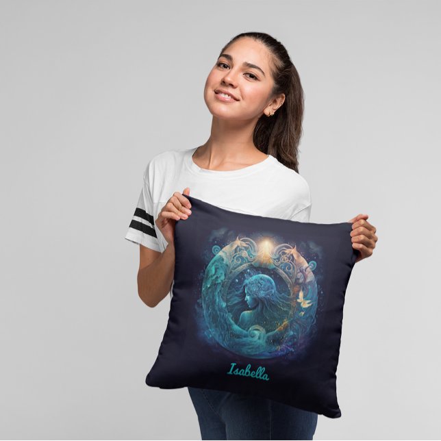 Custom Aquarius Zodiac Horoscope Fantasy Sun Sign Cushion (Creator Uploaded)