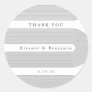 Custom Arch Black White Lines Elegant Name Wedding Classic Round Sticker
