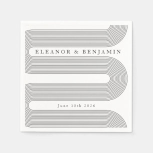 Custom Arch Black White Lines Elegant Name Wedding Napkin