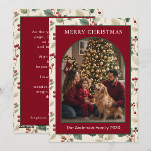Custom Arch Christmas Red Holly Berry Easy 1 Photo Holiday Card