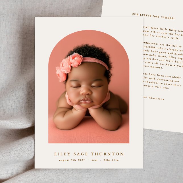 custom arch photo simple elegant baby birth announcement (Creator Uploaded)