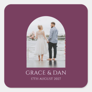 Custom Arch Style Photo Wedding Square Sticker