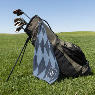 Custom Argyle – Navy & Smoke Blue Monogram Golf Towel