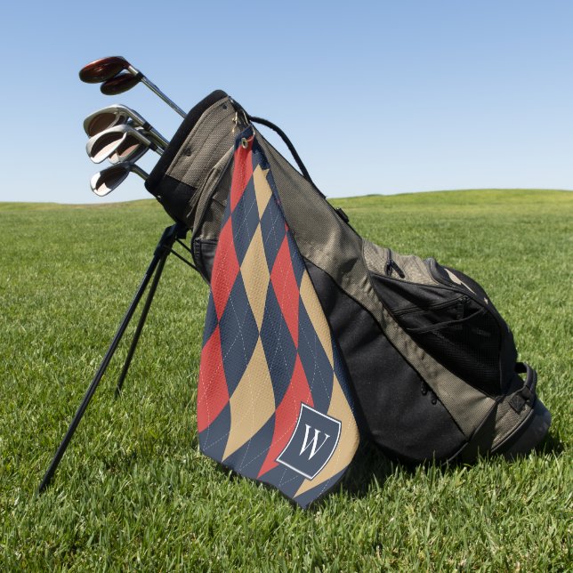 Custom Argyle – Red Navy & Khaki Monogram Golf Towel (Green)