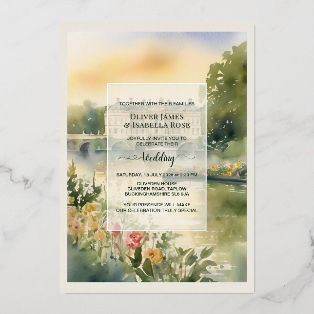 Custom Art Cliveden House Wedding Invitation (Front)