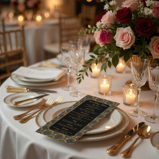 Custom Art Deco Embroidered-Style Wedding Menu