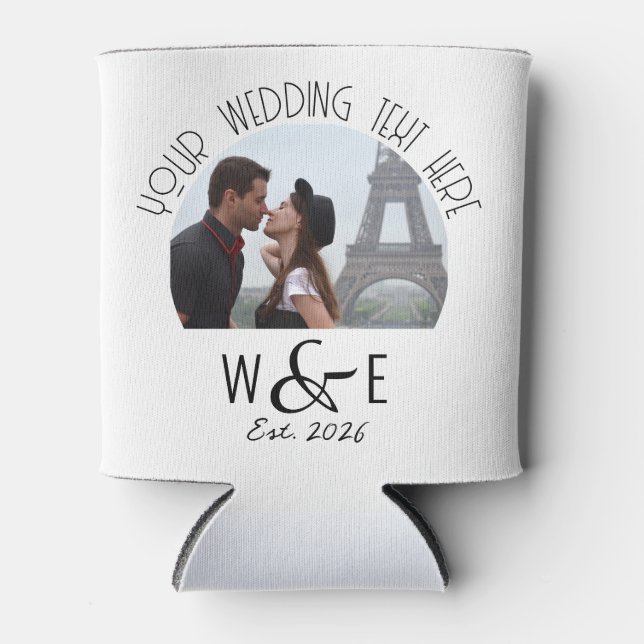 Custom Art Deco Text Can Cooler Wedding Favours (Front)