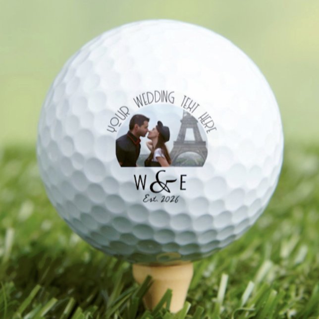 Custom Art Deco Text Golf Ball Wedding Favours (Custom Monogram Photo Art Deco Text Golf Ball Wedding Favors)