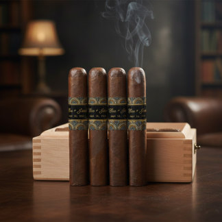 Custom Art Deco Wedding Cigar Wrap with Names Return Address Label