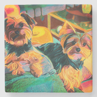 Custom Art Marble Coaster With Cute Yorkies