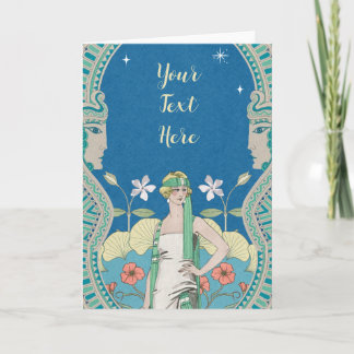 Custom Art Nouveau Vintage Blue Lady Archway  Card