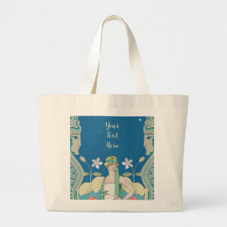 Custom Art Nouveau Vintage Blue Lady Archway  Large Tote Bag